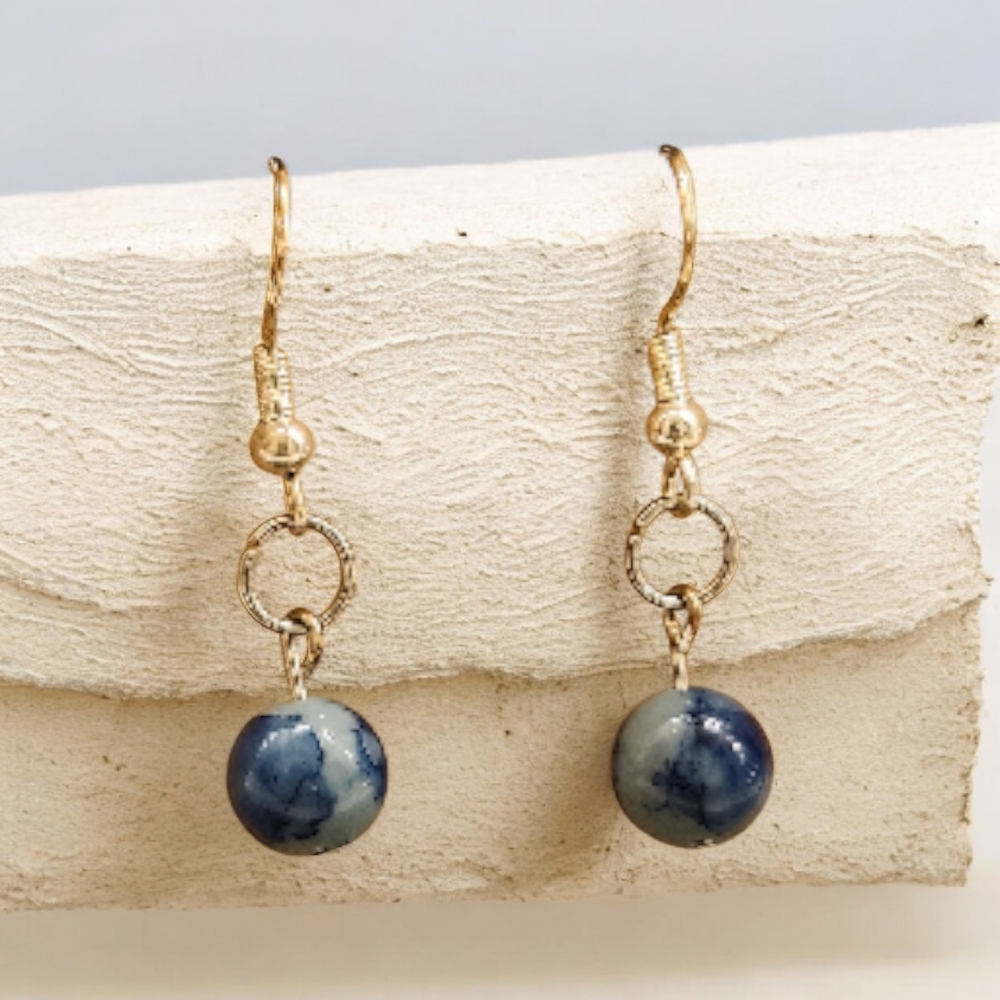 Chic Gold and Blue Marble Earrings